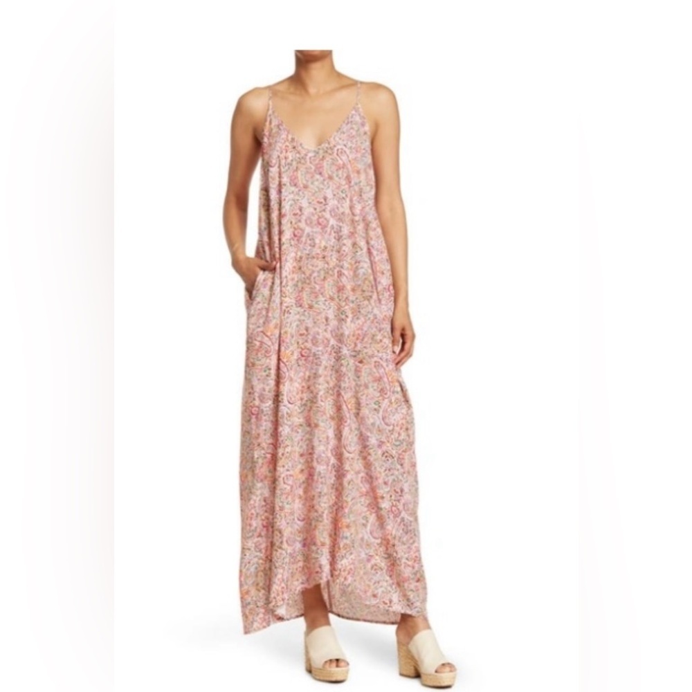 Lovestitch Printed Gauze Maxi Dress- Natural Coral -S